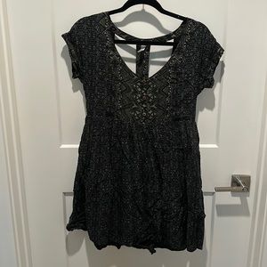 Free People Short Sleeve Babydoll Dress Black & Green